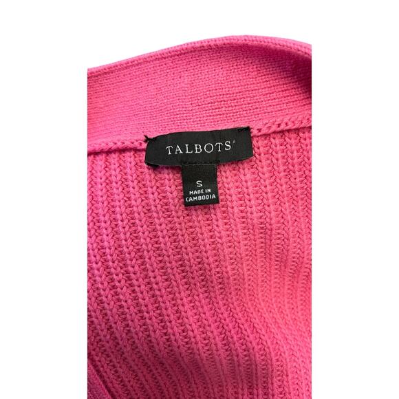 💗 Talbots US S Womens Pink Ribbed Knit V Neck Cardigan Sweater Classic Prep - Picture 4 of 4